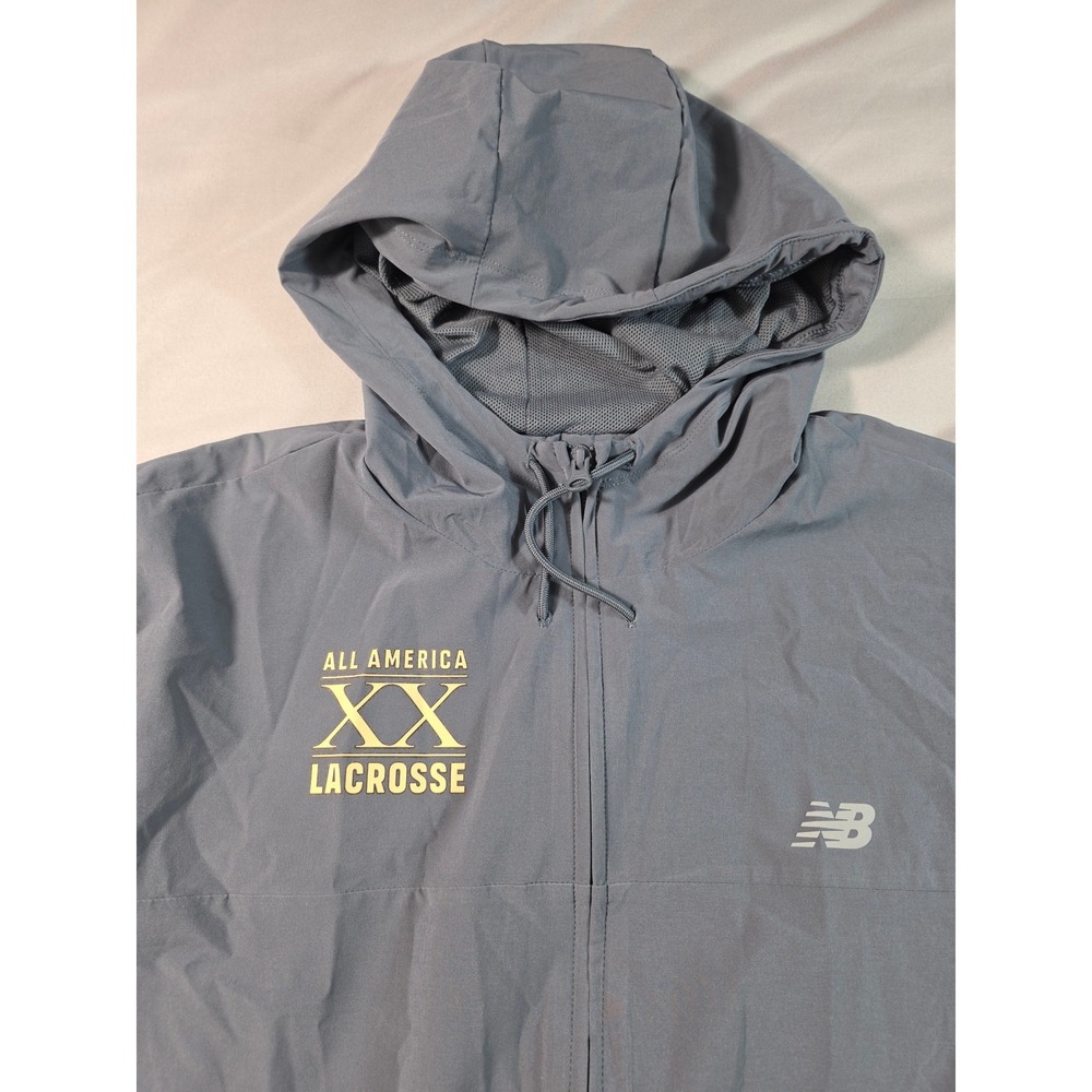 New Balance Windbreaker Jacket Mens Medium Gray All America XX Lacrosse Zip Hood